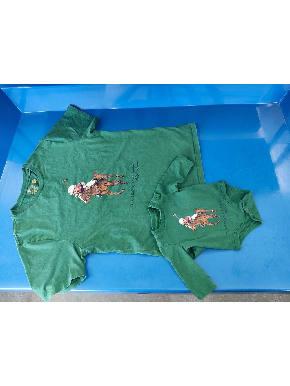 Matching parent and baby Polo Ralph Lauren Green Bear Print adult L and NB 0-3